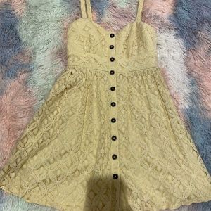 Yellow lace button up dress